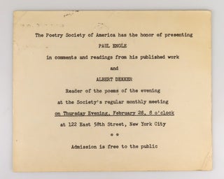 Selected Poems, signed and dated by Paul Engle at his introductory essay, with his laid-in compliments card