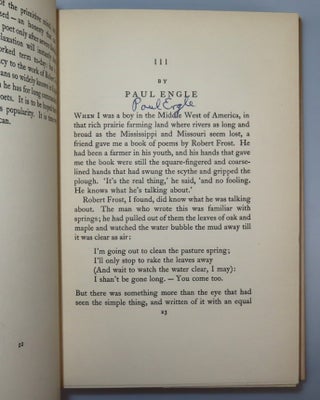 Selected Poems, signed and dated by Paul Engle at his introductory essay, with his laid-in compliments card