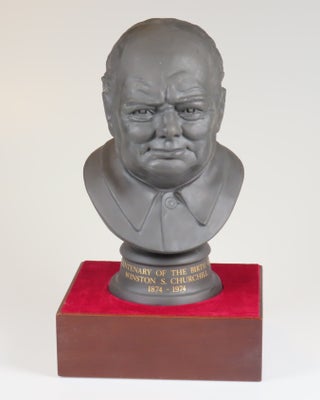 Royal Doulton Winston Churchill Centenary Bust, copy #495 of the limited edition, including the original wood plinth and housed in the original two-piece case
