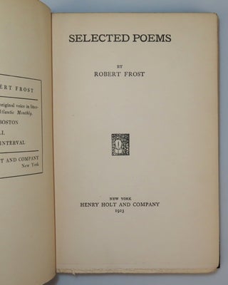 Selected Poems, inscribed by Frost at Amherst to a student in the year of publication