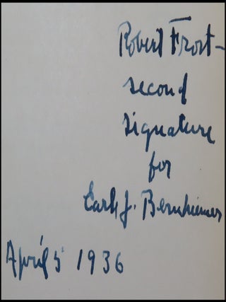 Come Christmas: A Selection of Christmas Poetry, Song, Drama and Prose, inscribed and signed in 1936 by Robert Frost to a famous Frost collector, and further inscribed and twice signed by the editor, Lesley Frost, Robert Frost's eldest daughter