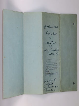 The original 12 December 1944 Quitclaim Deed, signed "Robert Lee Frost", giving his Shaftsbury, Vermont farm "The Gully" to his daughter-in-law and grandson after his son's suicide