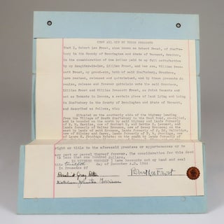 The original 12 December 1944 Quitclaim Deed, signed "Robert Lee Frost", giving his Shaftsbury, Vermont farm "The Gully" to his daughter-in-law and grandson after his son's suicide