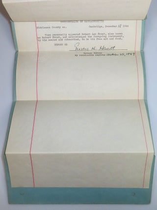 The original 12 December 1944 Quitclaim Deed, signed "Robert Lee Frost", giving his Shaftsbury, Vermont farm "The Gully" to his daughter-in-law and grandson after his son's suicide