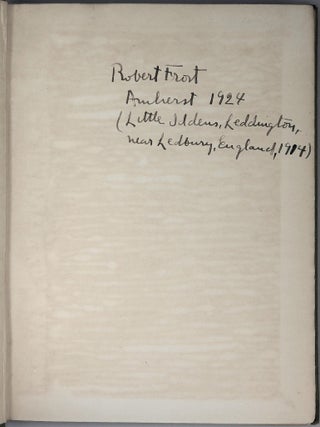 North of Boston, the first edition, first issue, final binding state, inscribed by Frost in 1924, the year he won his first Pulitzer Prize for Poetry