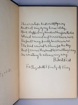 A Boy's Will, inscribed by Frost with a full, untitled manuscript evolving draft of the poem that would be published in 1928's A West-Running Brook as "A Minor Bird"