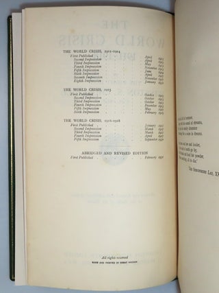 The World Crisis 1911-1918, a superb association copy, inscribed by Churchill upon publication to Admiral of the Fleet Roger Keyes, later first Baron Keyes, a senior naval officer during the Dardanelles campaign and a critical ally and friend during both world wars and the years between