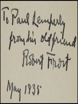 The Lone Striker, a pristine first edition, still within the original envelope, inscribed by Frost to a noted bibliophile and early Frost enthusiast in May 1935