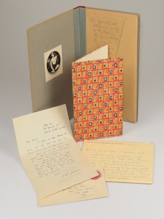 The Cow's in the Corn: A One-Act Irish Play in Rhyme, this copy a singular 20th century convocation of five literary associations, being copy #51 of 91 signed by Frost, also signed by the publishers James & Hilda Wells, accompanied by a 17 October 1929 autograph letter signed by Frost's friend and fellow poet Edward Arlington Robinson thanking Wells for the gift of a copy, and featuring the bookplate of the great bibliophile Frederick B. Adams with his notes on provenance