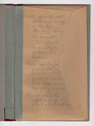 The Cow's in the Corn: A One-Act Irish Play in Rhyme, this copy a singular 20th century convocation of five literary associations, being copy #51 of 91 signed by Frost, also signed by the publishers James & Hilda Wells, accompanied by a 17 October 1929 autograph letter signed by Frost's friend and fellow poet Edward Arlington Robinson thanking Wells for the gift of a copy, and featuring the bookplate of the great bibliophile Frederick B. Adams with his notes on provenance