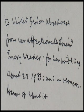 The Odyssey, a publisher's presentation copy, warmly inscribed by Emery Walker three months before his death as a birthday gift to the renowned musician and cultural figure Violet Gordon Woodhouse, accompanied by the original publisher’s prospectus, and housed in the original slipcase