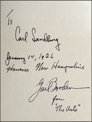 The Arts Anthology: Dartmouth Verse 1925, poet Carl Sandburg's copy, inscribed to him in January 1926