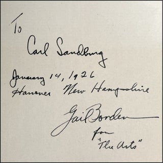 The Arts Anthology: Dartmouth Verse 1925, poet Carl Sandburg's copy, inscribed to him in January 1926