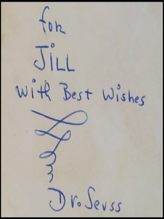 One fish two fish red fish blue fish, purchased and inscribed for a young mother in 1963 at a bookshop one mile from Dr. Seuss&rsquo;s La Jolla, California home