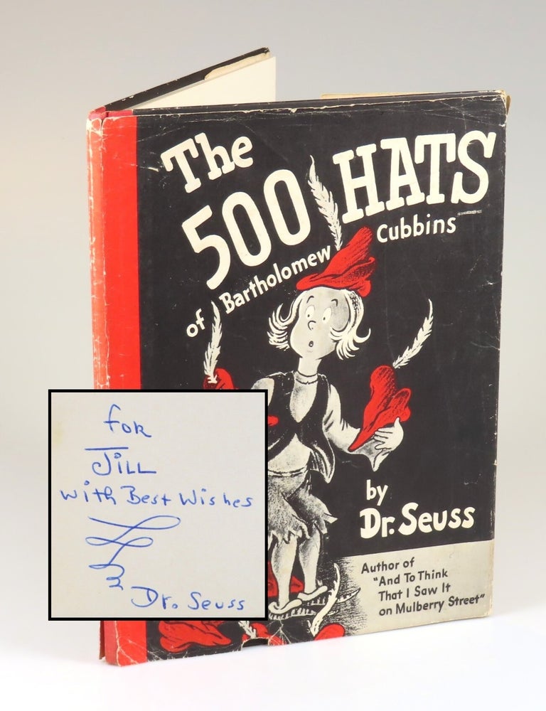 Item #008825 The 500 Hats of Bartholomew Cubbins, purchased and inscribed for a young mother in 1963 at a bookshop one mile from Dr. Seuss&rsquo;s La Jolla, California home. Dr. Seuss, Theodor Seuss Geisel.
