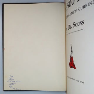 The 500 Hats of Bartholomew Cubbins, purchased and inscribed for a young mother in 1963 at a bookshop one mile from Dr. Seuss’s La Jolla, California home