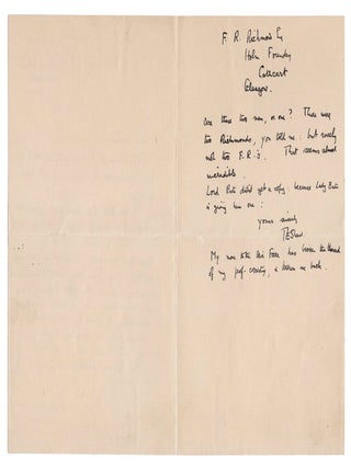 "...your free copy shall be distinguished somehow beyond the ordinary copies. We can write in it, or add or subtract something, to make it quite peculiar. I owe you the very greatest thanks for your help when I was low in the list." - A 7 September 1925 autograph letter signed by T. E. Lawrence "of Arabia" to John G. Wilson, "the most famous English bookseller of his time", a critical supporter of the legendary 1926 Subscriber's edition of Seven Pillars of Wisdom, and one of the select few to receive a complimentary copy from Lawrence
