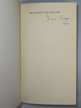 All three volumes of Lady Diana Cooper's memoirs, The Rainbow Comes and Goes, The Light of Common Day, and Trumpets from the Steep, each inscribed and signed by the author