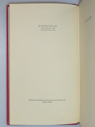 All three volumes of Lady Diana Cooper's memoirs, The Rainbow Comes and Goes, The Light of Common Day, and Trumpets from the Steep, each inscribed and signed by the author