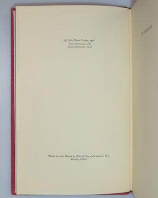 All three volumes of Lady Diana Cooper's memoirs, The Rainbow Comes and Goes, The Light of Common Day, and Trumpets from the Steep, each inscribed and signed by the author