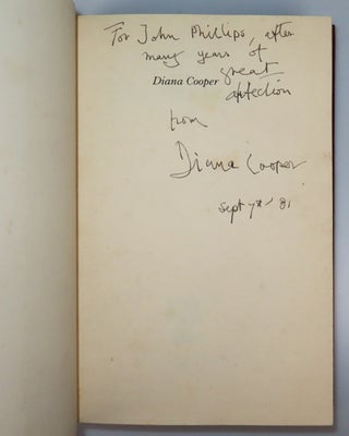 Diana Cooper, inscribed, signed, and dated by Diana Cooper in the year of publication to John Nova Phillips
