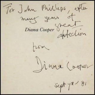 Diana Cooper, inscribed, signed, and dated by Diana Cooper in the year of publication to John Nova Phillips