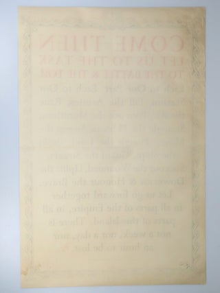 COME THEN LET US TO THE TASK TO THE BATTLE & THE TOIL - an original Second World War propaganda poster featuring the stirring peroration of Winston Churchill's 27 January 1940 speech broadcast to Britain and Canada three and a half months before he became wartime prime minister