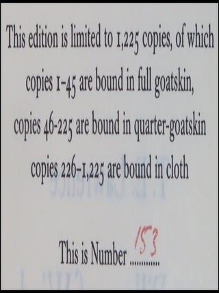Seven Pillars of Wisdom: a triumph, the complete 1922 'Oxford' text, limited one-volume edition, hand-numbered copy #153, one of 180 issued thus in quarter Nigerian goatskin, including the publisher's slipcase upgrade and original purchase receipts