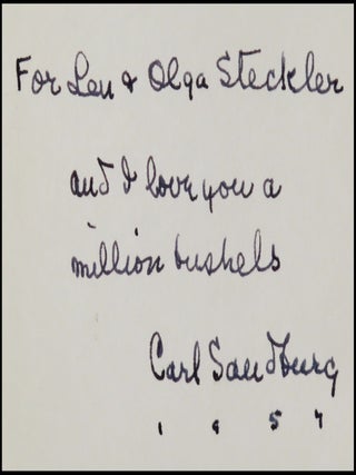 Abraham Lincoln, The Prairie Years and The War Years, a full, six-volume presentation set of first trade editions, the first volume of each set inscribed with a line from one of his poems, signed, and dated by Sandburg for his close and longtime friends, photographer Len Steckler and his wife, Olga
