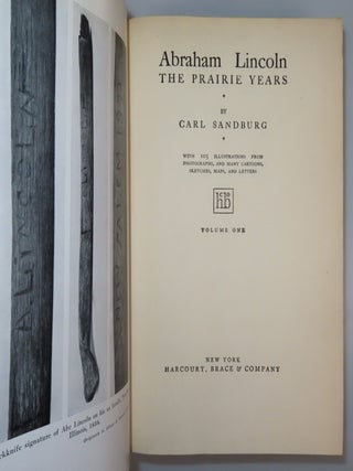 Abraham Lincoln, The Prairie Years and The War Years, a full, six-volume presentation set of first trade editions, the first volume of each set inscribed with a line from one of his poems, signed, and dated by Sandburg for his close and longtime friends, photographer Len Steckler and his wife, Olga