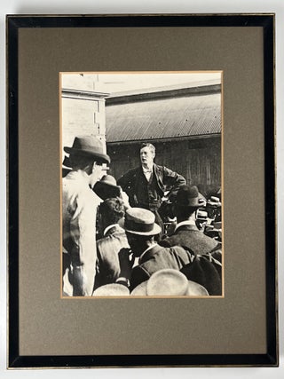 "Churchill addressing the crowd at Durban" - A vintage photograph of then-25-year-old Winston S. Churchill on the afternoon of 23 December 1899, addressing a crowd in Durban, South Africa, after his daring escape during the Boer War and during the first blush of fame that would propel him into elected office for the first time