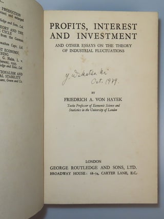 Profits, Interest and Investment, a jacketed first edition noteworthy for both condition and provenance