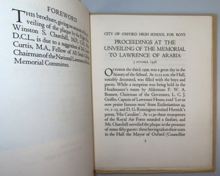 Proceedings at the Unveiling of the Memorial to Lawrence of Arabia