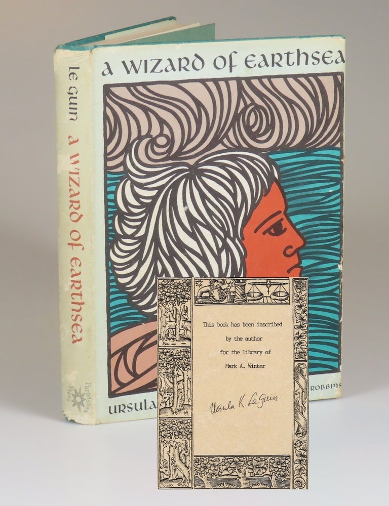 A Wizard of Earthsea, with a custom bookplate laid in, signed by Le Guin