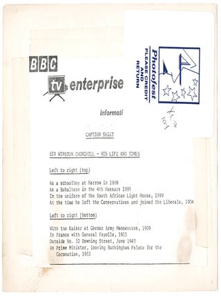 SIR WINSTON CHURCHILL - HIS LIFE AND TIMES - A 1964 eight-part composite photographic portrait of Winston S. Churchill prepared for promotion of the BBC-TV's programme "90 YEARS ON" broadcast on the eve of Sir Winston S. Churchill's ninetieth birthday, the photograph accompanied by the original BBC caption and information sheet
