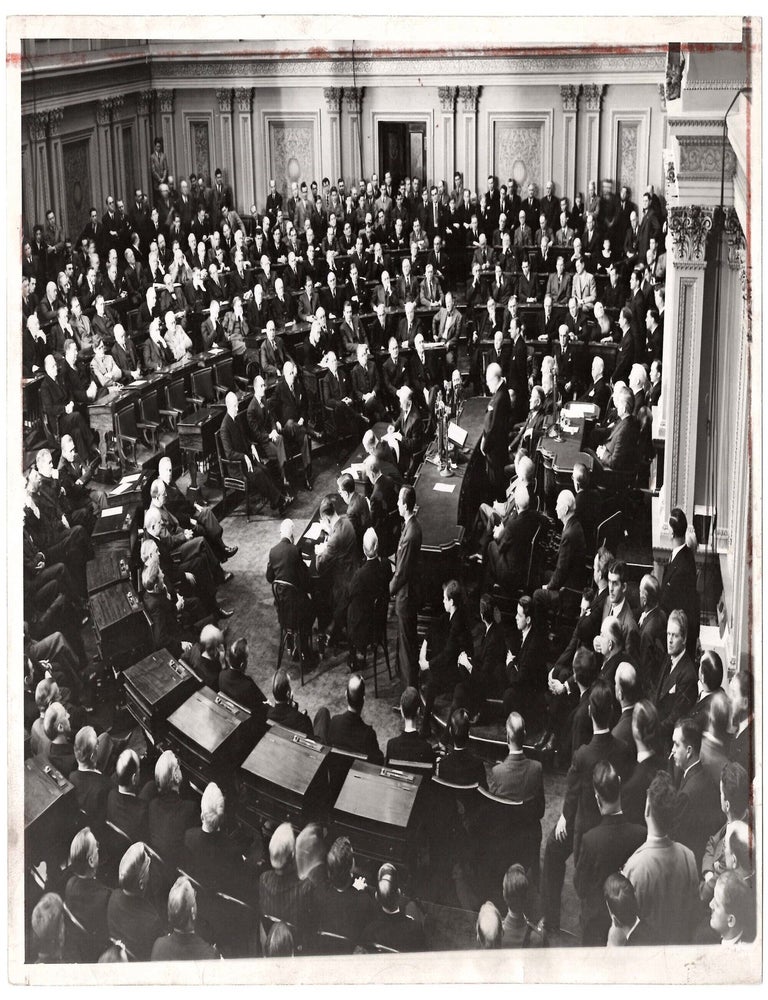 CHURCHILL ADDRESSES CONGRESS - An original Second World War press photograph of British Prime...