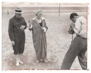 Item #008940 CHURCHILLS RELAX AT BEACH - An original Second World War press photograph of Winston...
