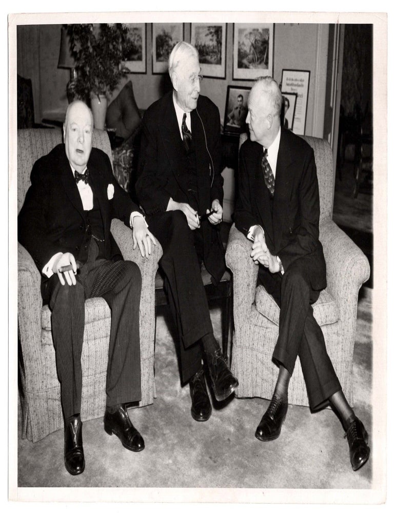 An original press photograph of British Prime Minister Winston S. Churchill, U.S. President-elect...