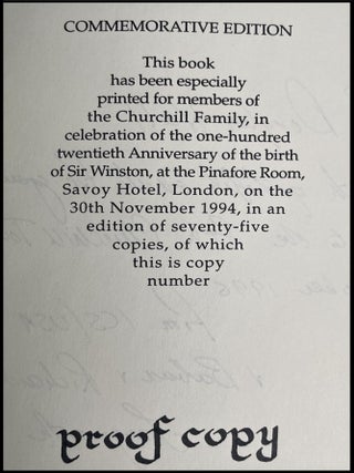 The Dream, a publisher's presentation "proof copy" of the seventy-five specially prepared for members of the Churchill family in celebration of the one-hundred twentieth anniversary of the birth of Sir Winston Churchill, inscribed by the editor and publisher, Richard Langworth, and his wife in 1996