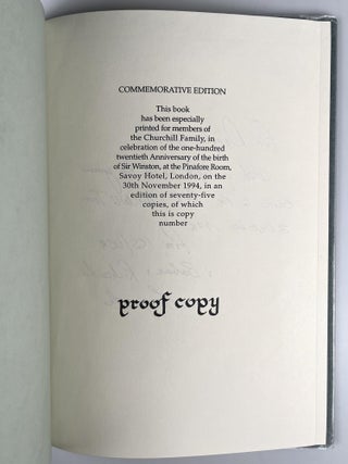 The Dream, a publisher's presentation "proof copy" of the seventy-five specially prepared for members of the Churchill family in celebration of the one-hundred twentieth anniversary of the birth of Sir Winston Churchill, inscribed by the editor and publisher, Richard Langworth, and his wife in 1996