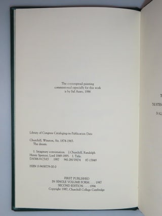 The Dream, a publisher's presentation "proof copy" of the seventy-five specially prepared for members of the Churchill family in celebration of the one-hundred twentieth anniversary of the birth of Sir Winston Churchill, inscribed by the editor and publisher, Richard Langworth, and his wife in 1996