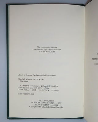 The Dream, a publisher's presentation "proof copy" of the seventy-five specially prepared for members of the Churchill family in celebration of the one-hundred twentieth anniversary of the birth of Sir Winston Churchill, inscribed by the editor and publisher, Richard Langworth, and his wife in 1996