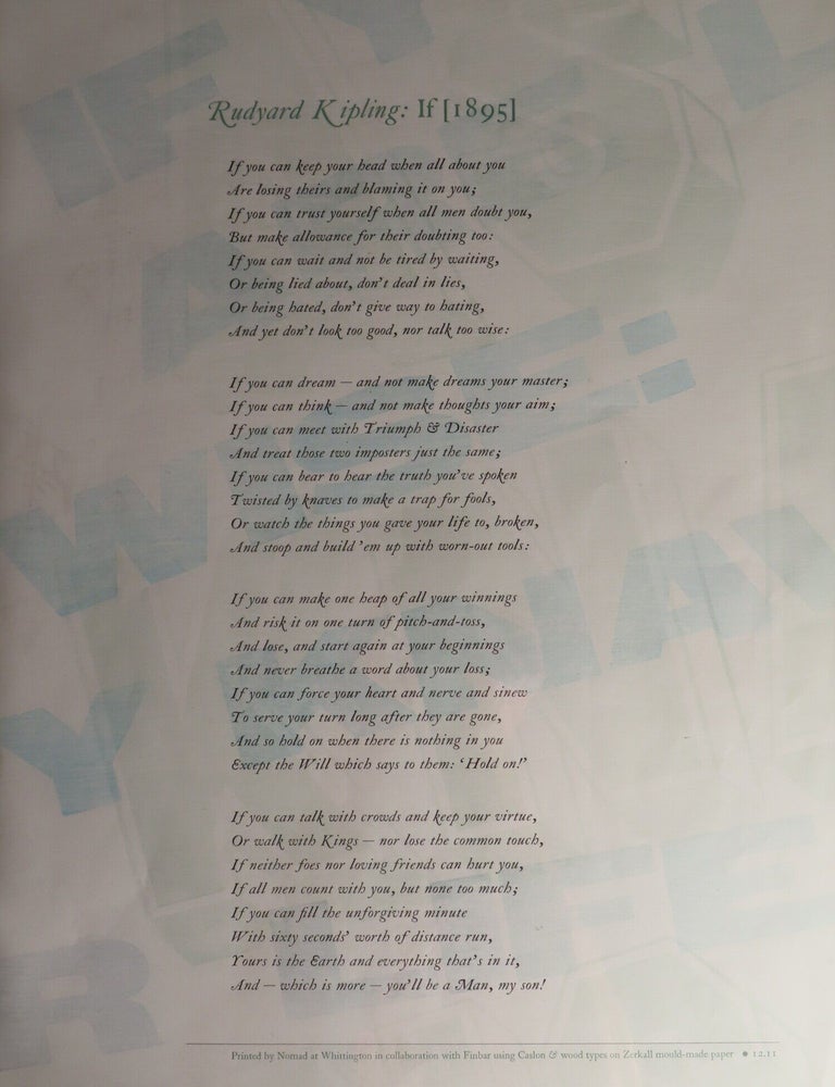 If, a limited and numbered letterpress broadside of Kipling's iconic poem