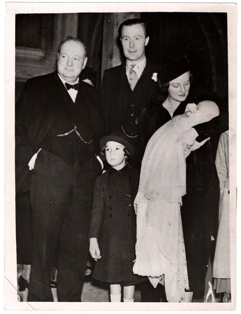 WINSTON CHURCHILL'S GRANDSON CHRISTENED - An original 2 November 1936 press photograph of...